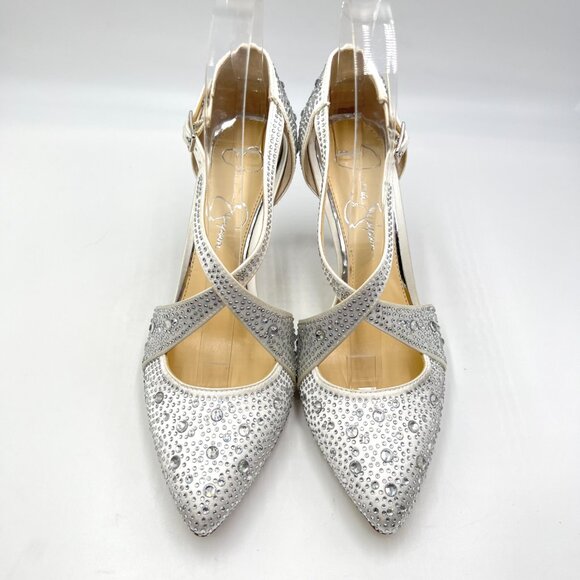 Jessica Simpson Womens 6.5 Accile White Jeweled Stiletto Heels Pumps‎ Shoes - Picture 2 of 14